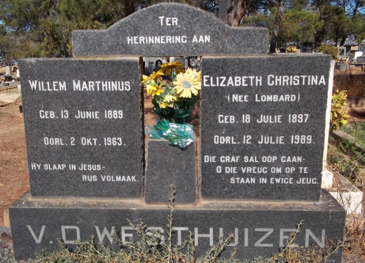WESTHUIZEN Willem Marthinus, v.d. 1889-1963 &amp; Elizabeth Christina LOMBARD 1897-1989