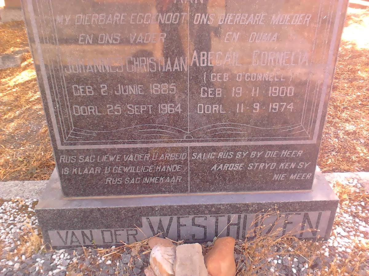 WESTHUIZEN Johannes Christiaan, van der 1885-1964 &amp; Abegail Cornelia O`CONNELL 1900-1974