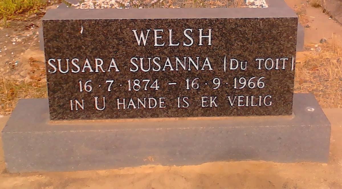 WELSH Susara Susanna nee DU TOIT 1874-1966