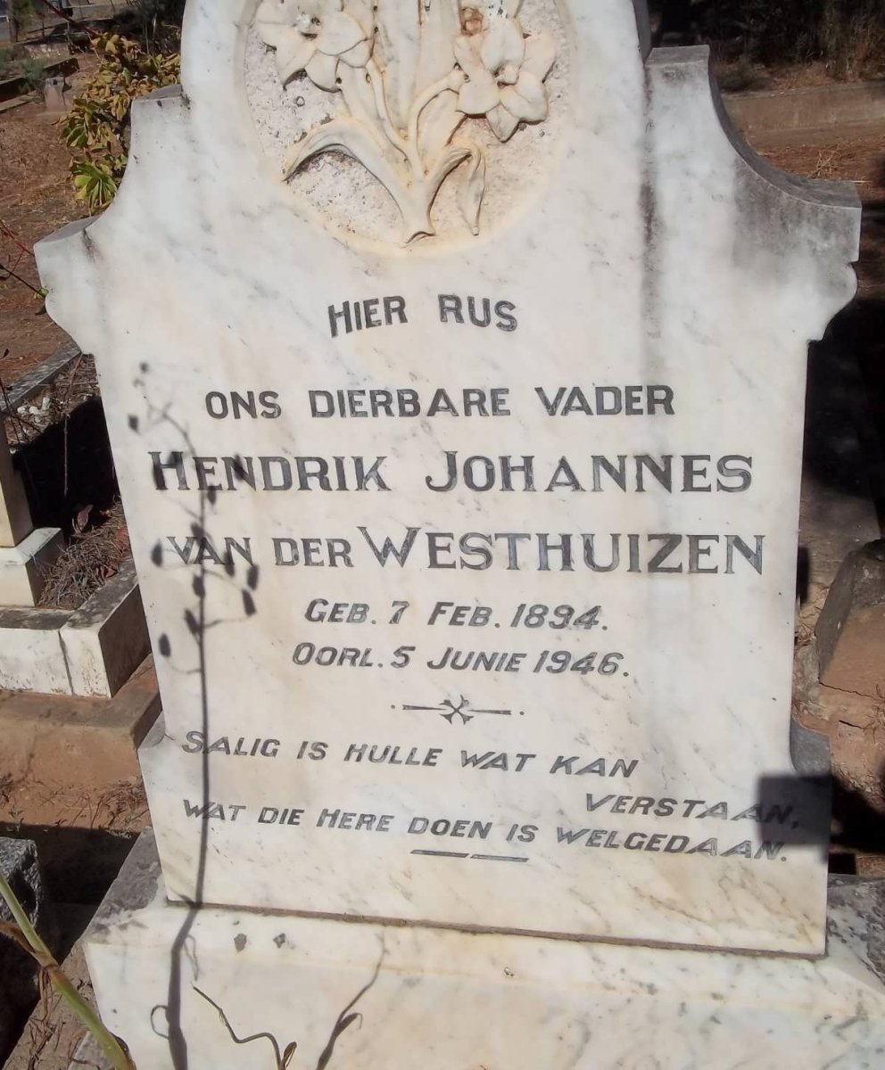 WESTHUIZEN Hendrik Johannes, van der 1894-1946