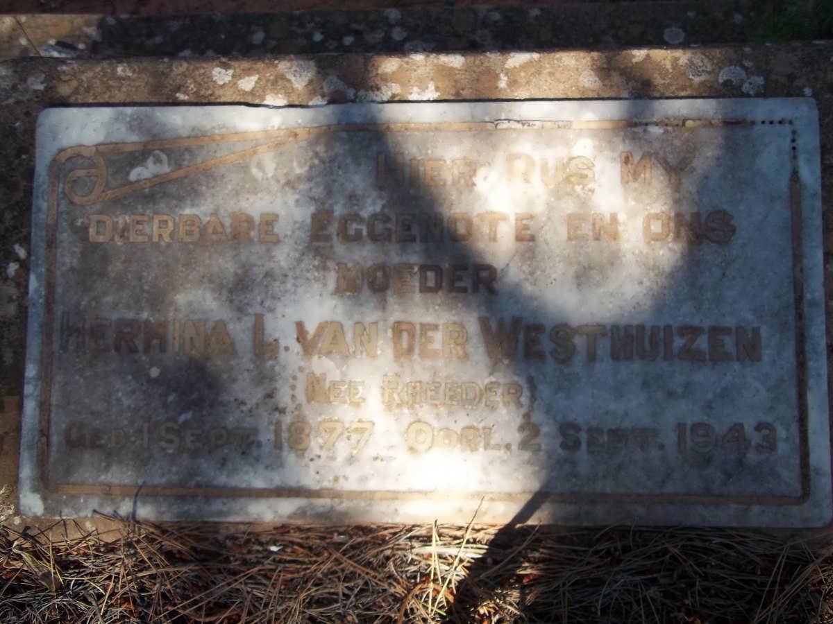 WESTHUIZEN Hermina  L, van der nee RHEEDER 1877-1943