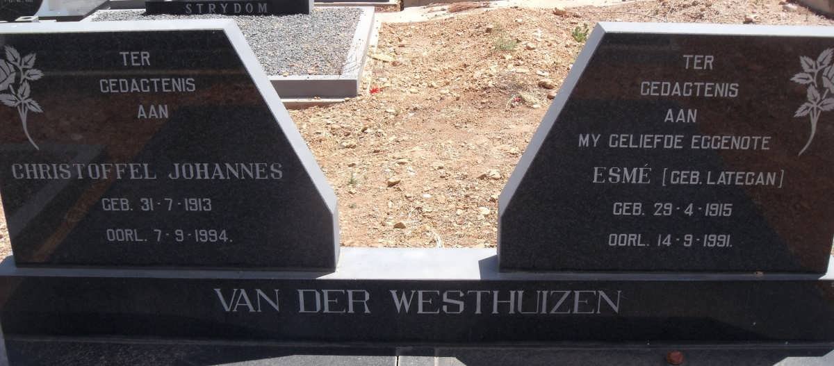 WESTHUIZEN Christoffel Johannes, van der 1913-1994 &amp; Esme LATEGAN 1915-1991