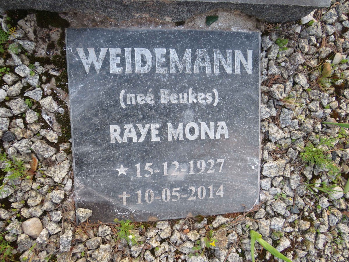 WEIDEMANN Raye Mona nee BEUKES 1927-2014