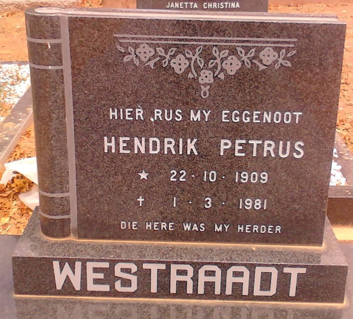 WESTRAADT Hendrik Petrus 1909-1981