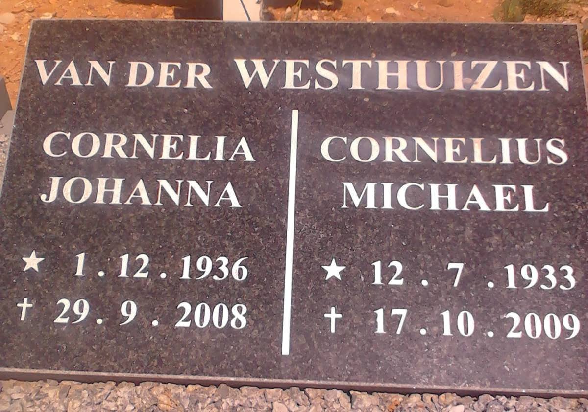 WESTHUIZEN Cornelius Michael, van der 1933-2009 &amp; Cornelia Johanna 1936-2008