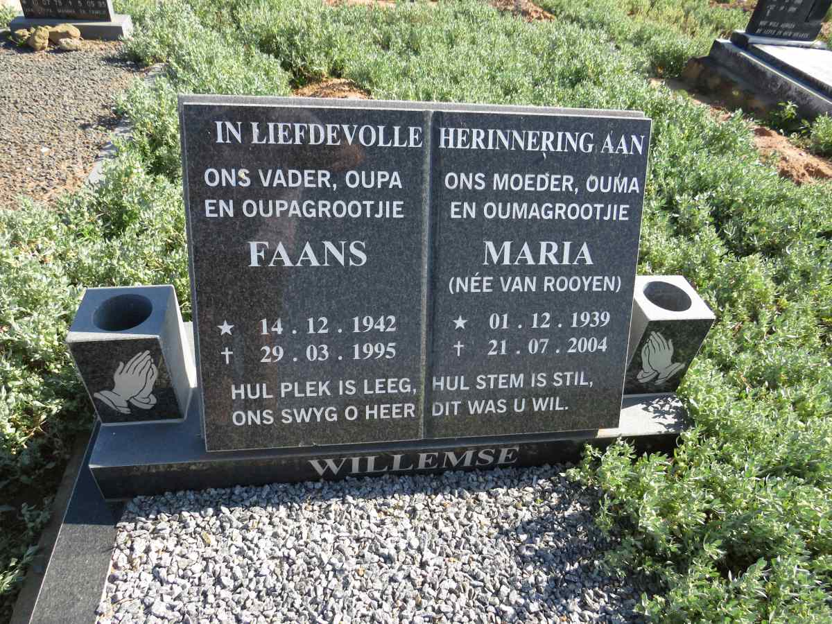WILLEMSE Faans 1942-1995 & Maria VAN ROOYEN 1939-2004