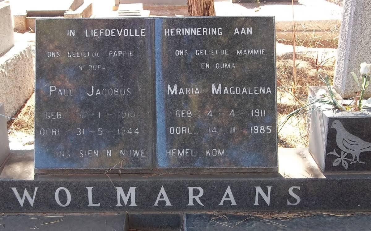 WOLMARANS Paul Jacobus 1910-1944 &amp; Maria Magdalena 1911-1985