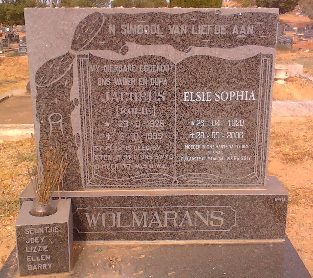 WOLMARANS Jacobus 1925-1995 &amp; Elsie Sophia 1920-2006