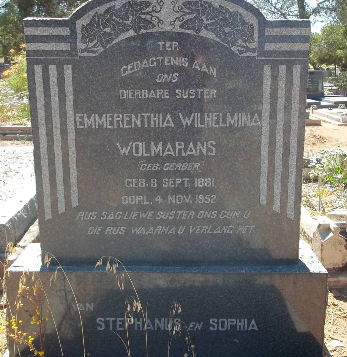 WOLMARANS Emmerenthia Wilhelmina nee GERBER 1881-1952