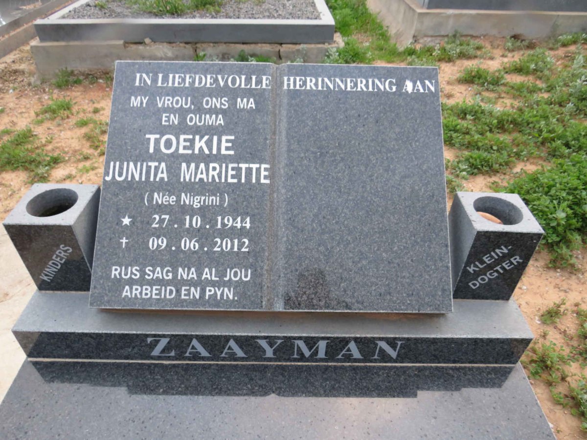 ZAAYMAN Junita Mariette nee NIGRINI 1944-2012