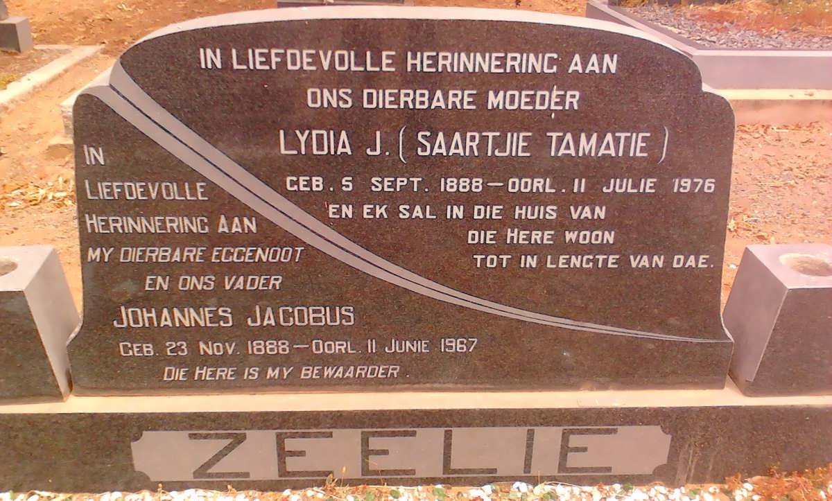 ZEELIE Johannes Jacobus 1888-1967 &amp; Lydia J. 1888-1976