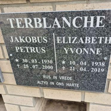 TERBLANCHE Jacobus Petrus 1930-2000 & Elizabeth Yvonne 1938-2019