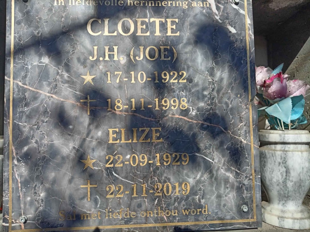 CLOETE J.H. 1922-1998 & Elize 1929-2019