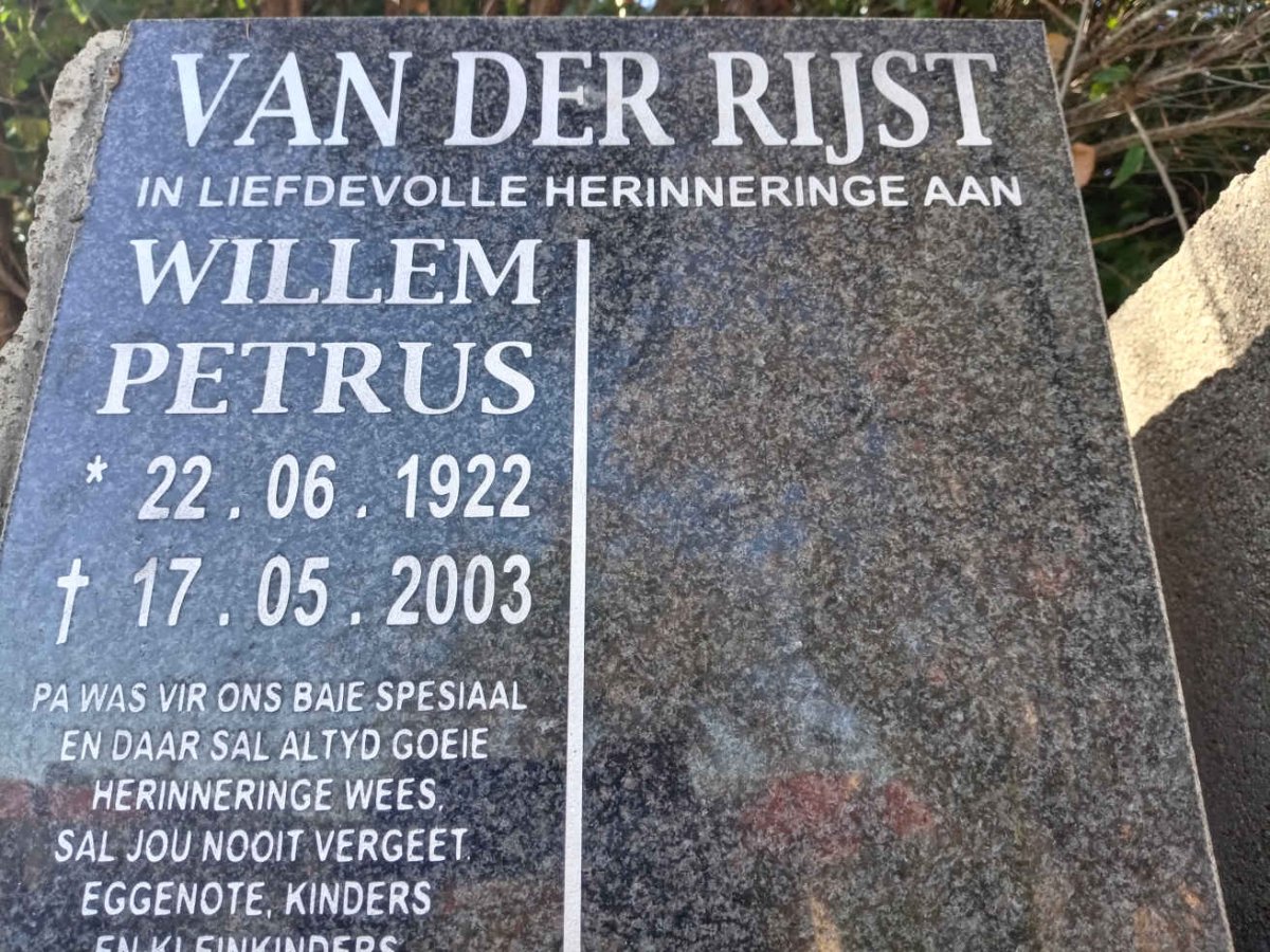 RIJST Willem Petrus, van der 1922-2003