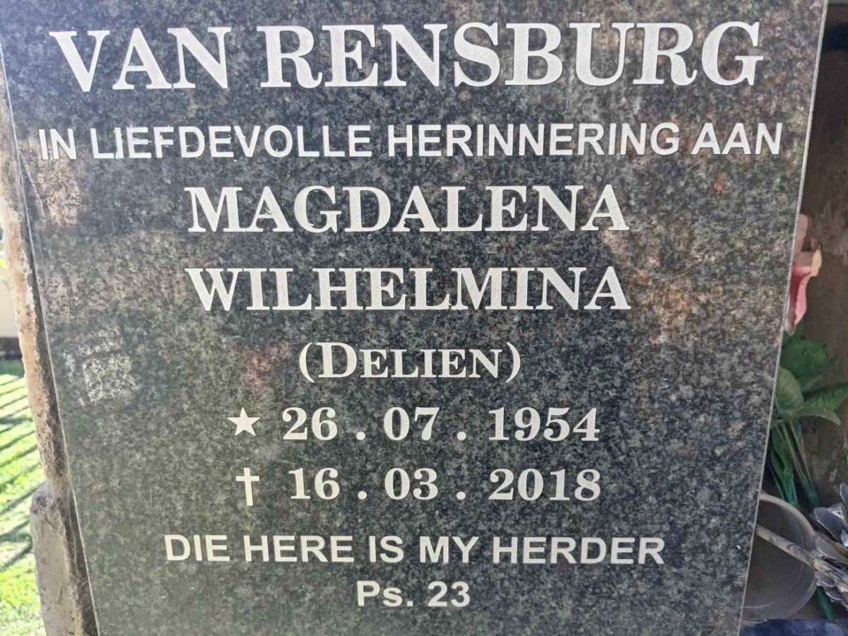 RENSBURG Magdalena Wilhelmina, van 1954-2018