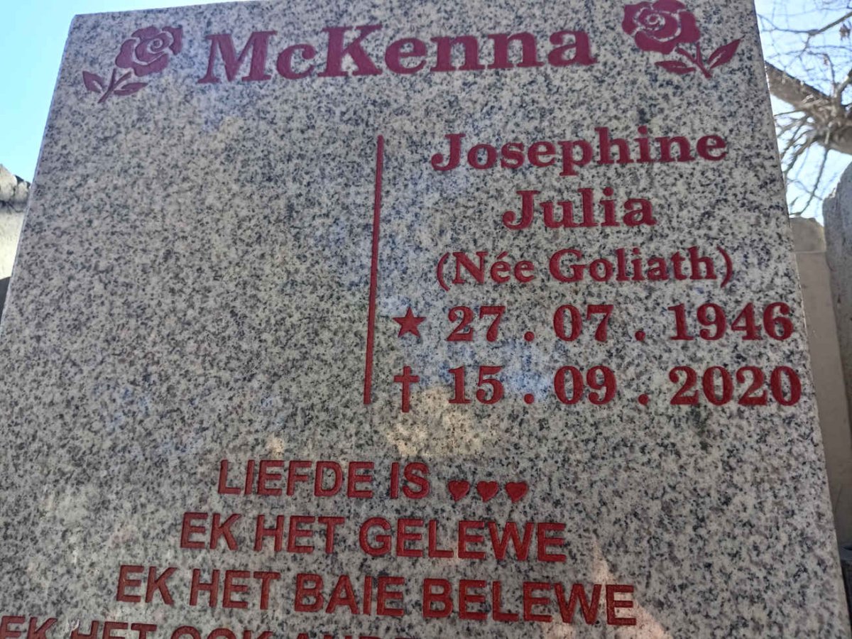 MCKENNA Josephine Julia nee GOLIATH 1946-2020