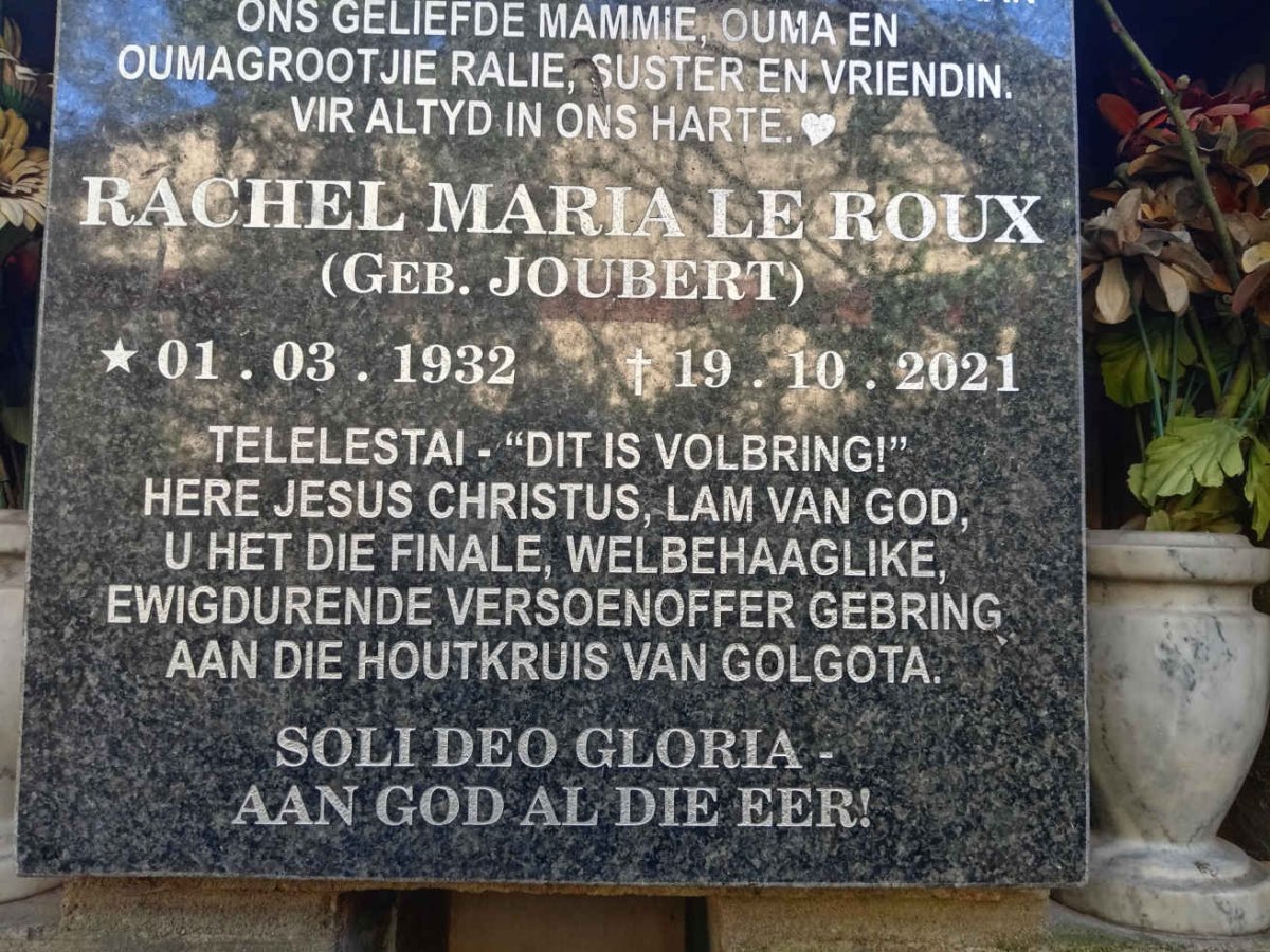 ROUX Rachel Maria nee JOUBERT 1932-2021