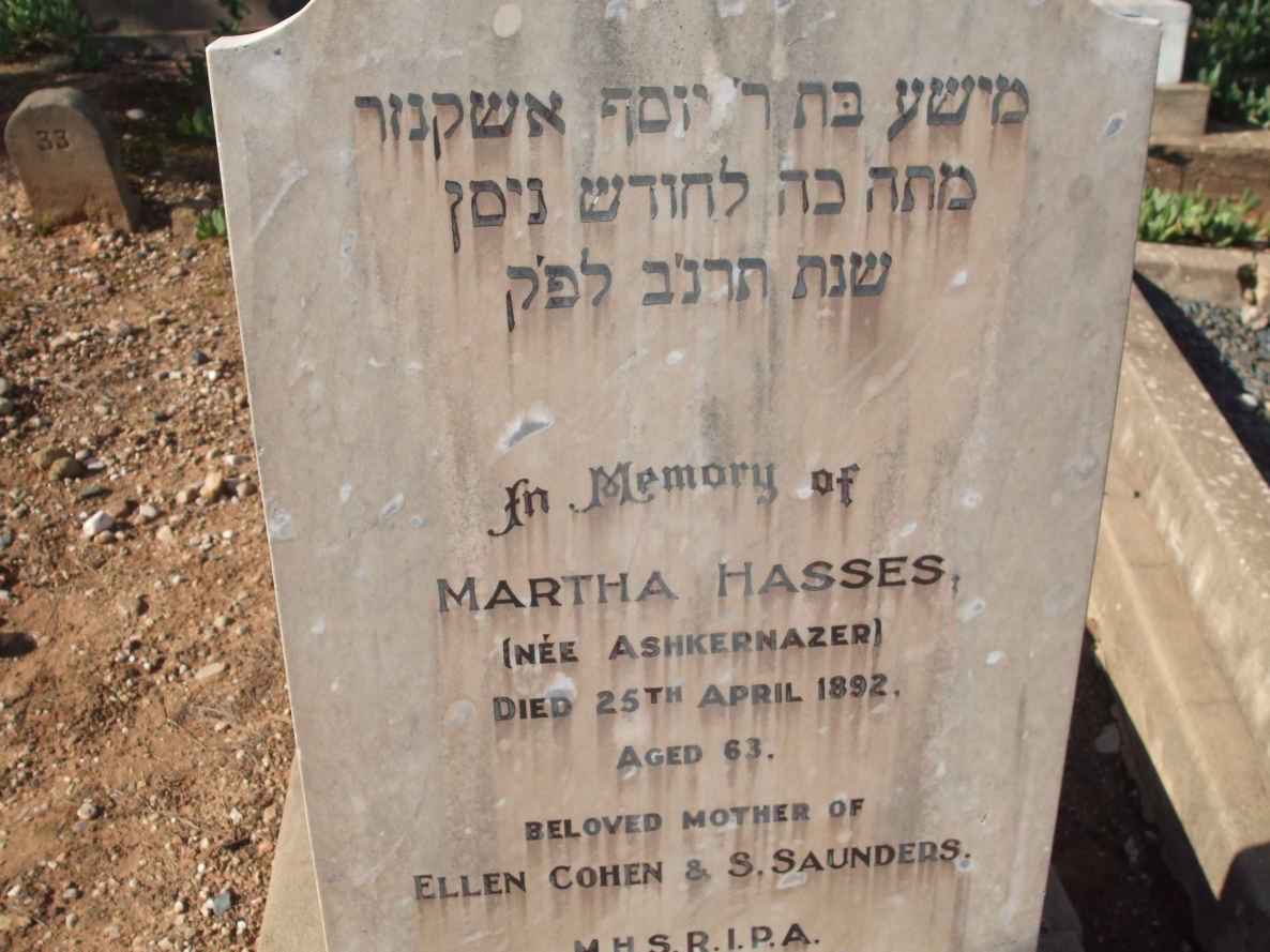 HASSES Martha nee ASHKERNAZER  -1892 