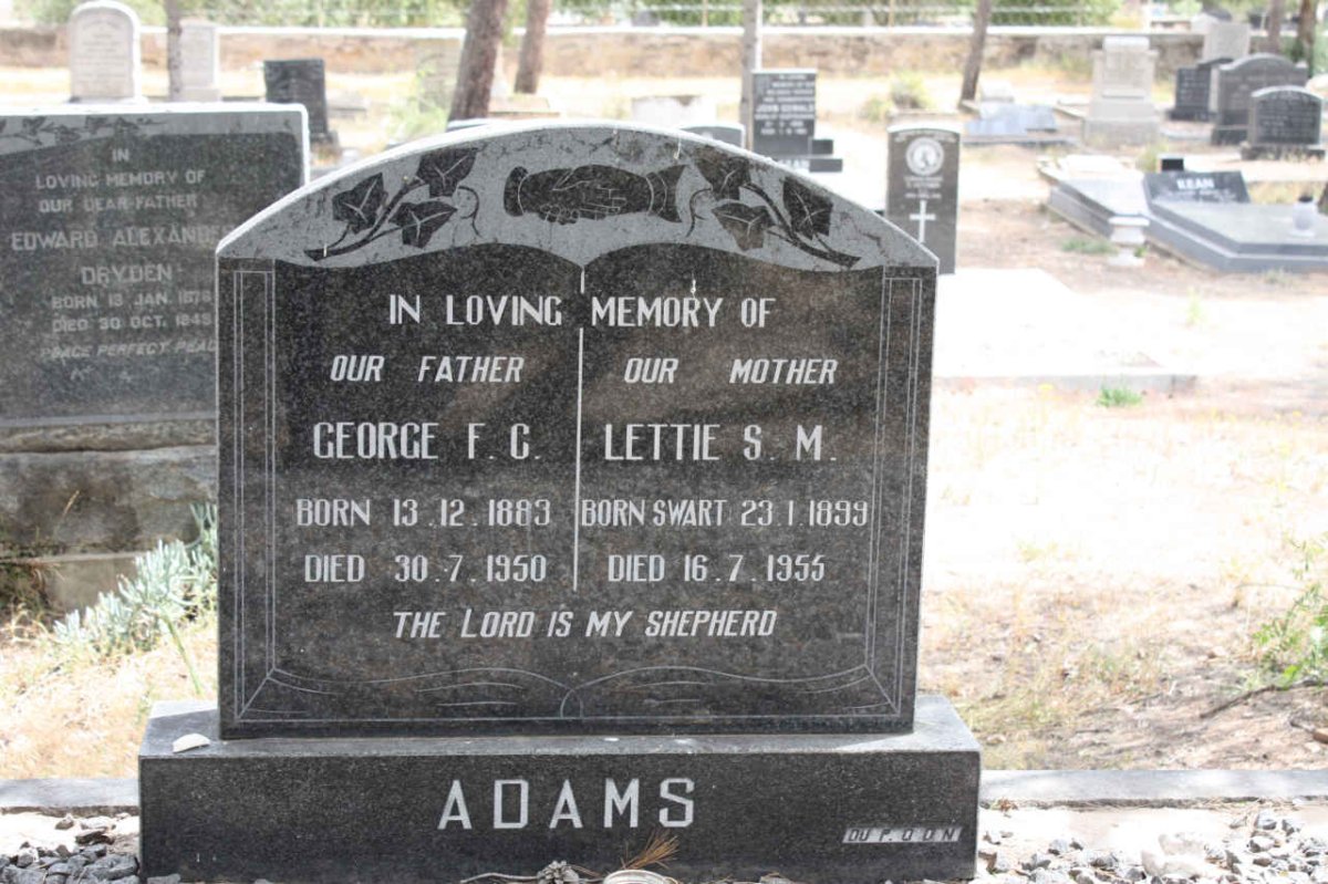 ADAMS George F.C.1883-1950 &amp; Lettie S.M. SWART 1899-1955