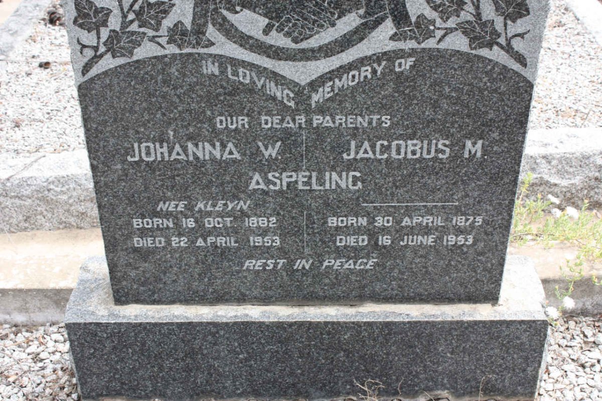 ASPELING Jacobus M. 1875-1953 &amp; Johanna W. 1882-1953
