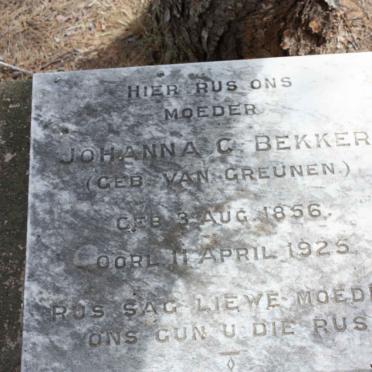 BEKKER Johanna C. nee VAN GREUNEN 1856-1925