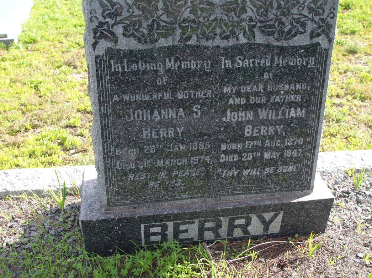 BERRY John William 1870-1947 &amp; Johanna S. 1885-1974