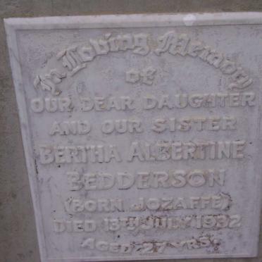 BEDDERSON Bertha Albertine nee JOZAFFE -1932