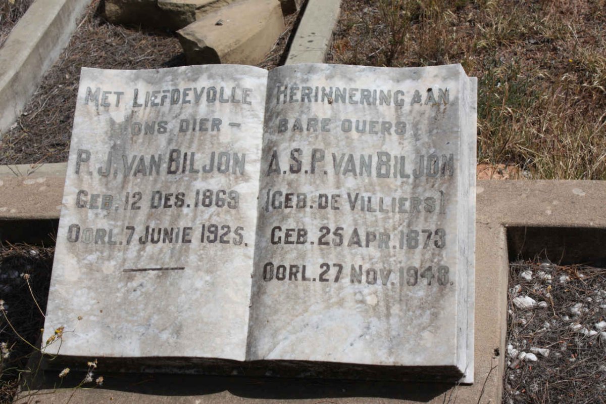BILJON P.J., van 1869-1925 &amp; A.S.P. DE VILLIERS 1873-1948