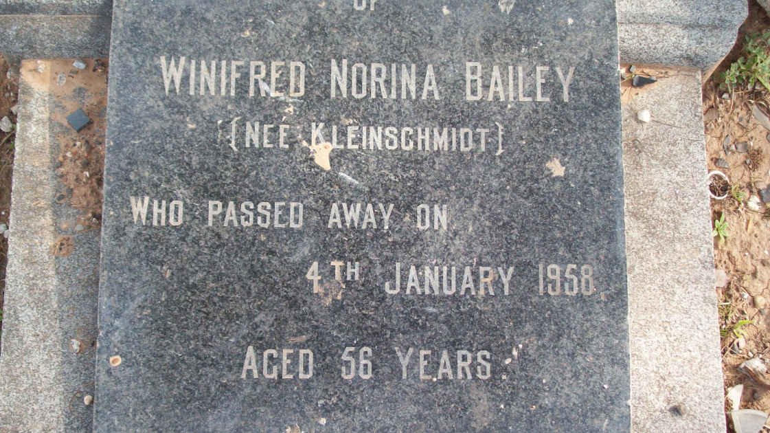 BAILEY Winifred Norina nee KLEINSCHMIDT  -1958 