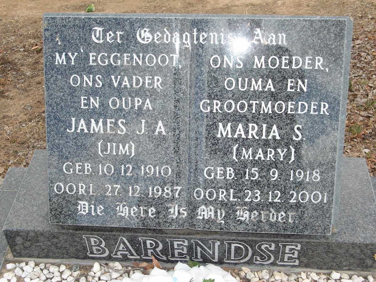 BARENDSE James J.A. 1910-1987 &amp; Maria S. 1918-2001