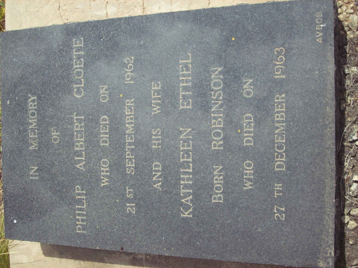CLOETE Philip Albert -1962 &amp; Kathleen Ethel ROBINSON -1963