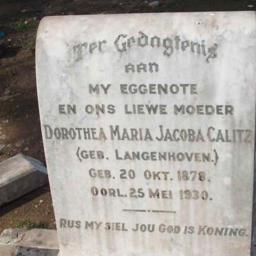 CALITZ  Dorothea Maria Jacoba nee LANGENHOVEN 1878-1930