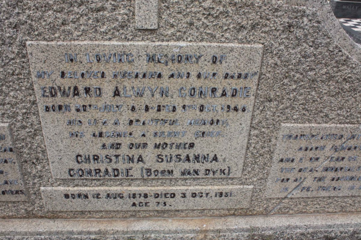 CONRADIE Edward Alwyn 18?8-1948 &amp; Christina Susanna VAN DYK 1878-1951