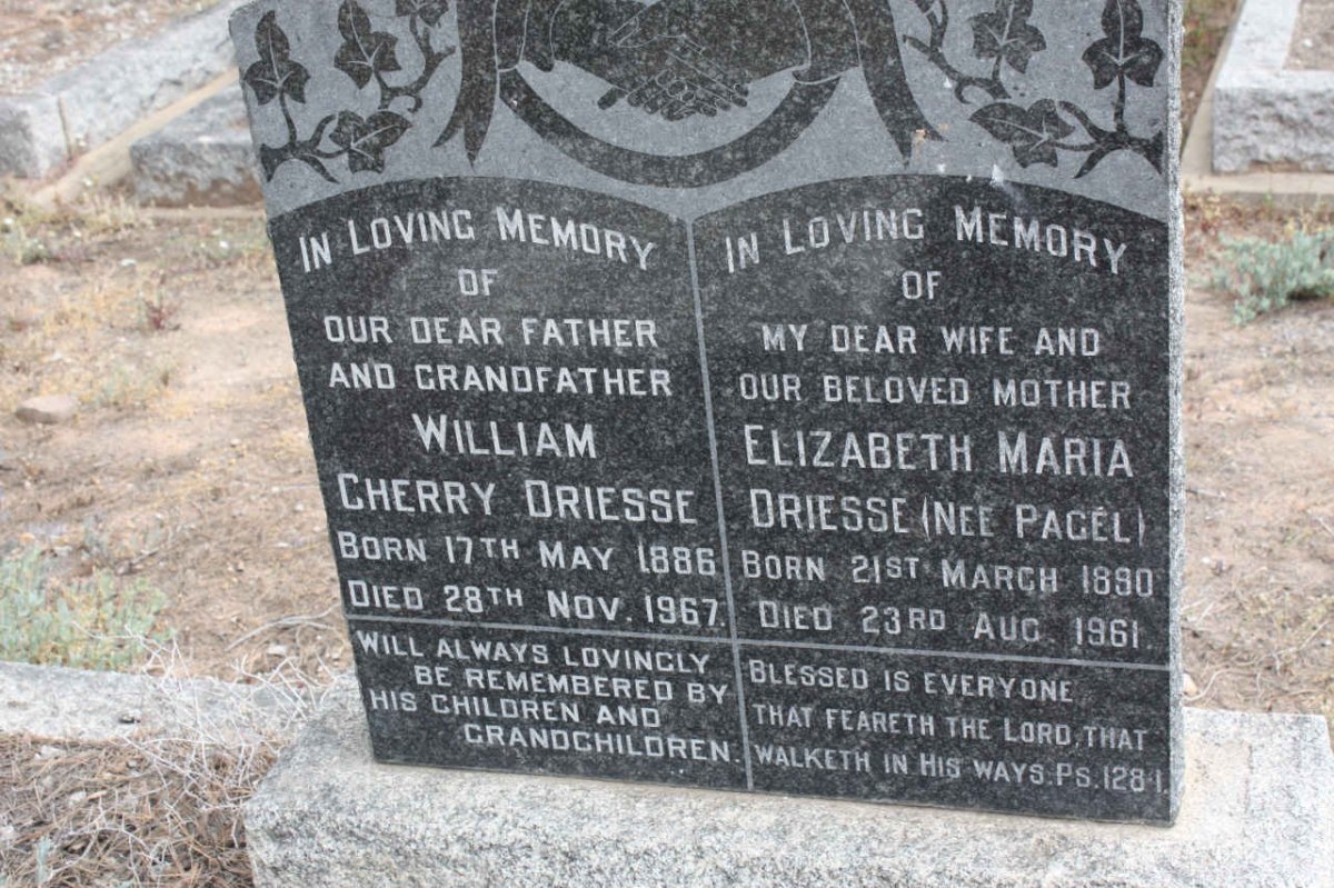 DRIESSE William Cherry 1886-1967 &amp; Elizabeth Maria PAGEL 1890-1961