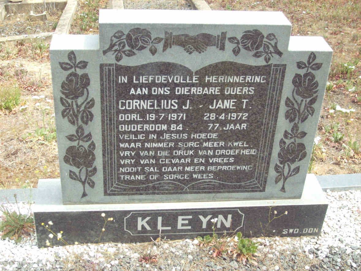 KLEYN Cornelius J. -1971 &amp; Jane T. -1972