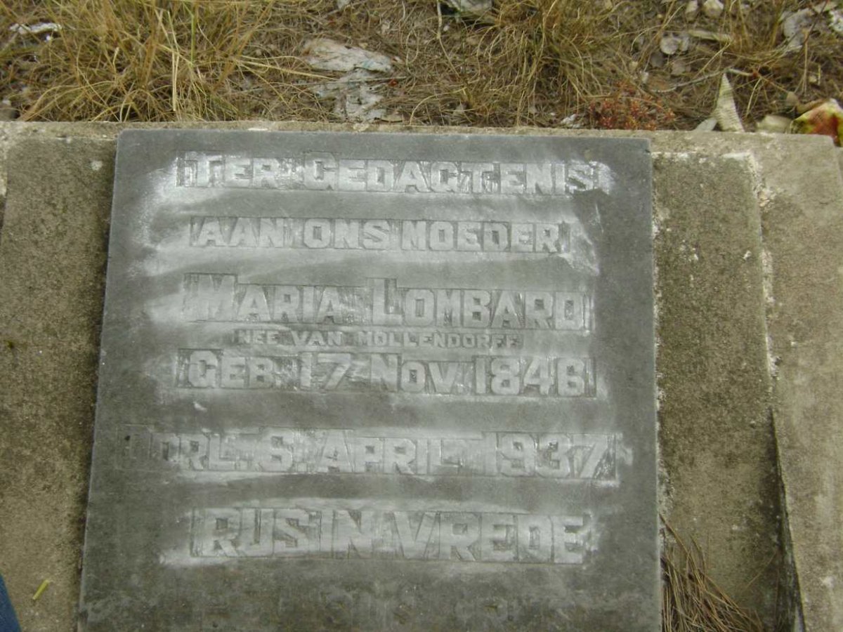 LOMBARD Maria nee VAN MOLLENDORFF 1846-1937
