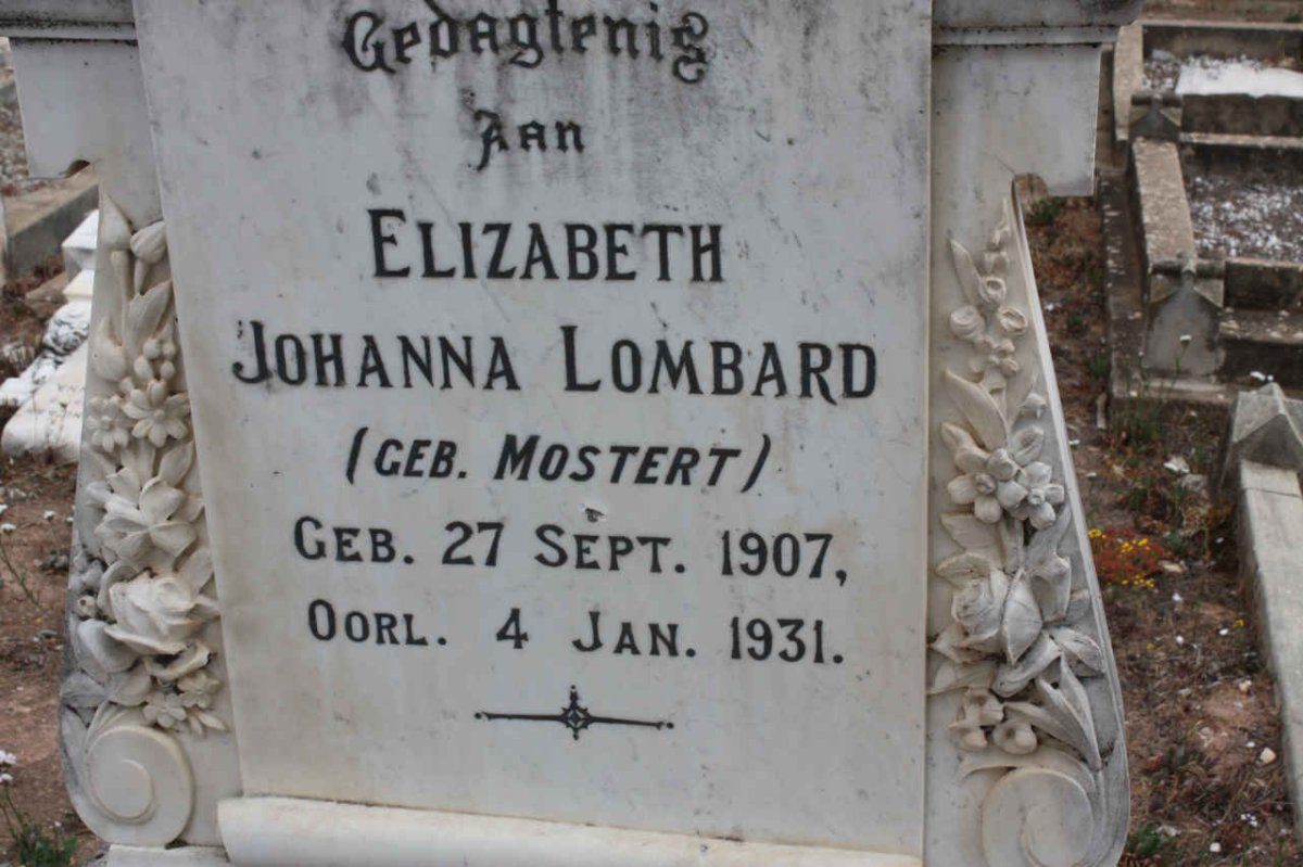 LOMBARD Elizabeth Johanna nee MOSTERT 1907-1931