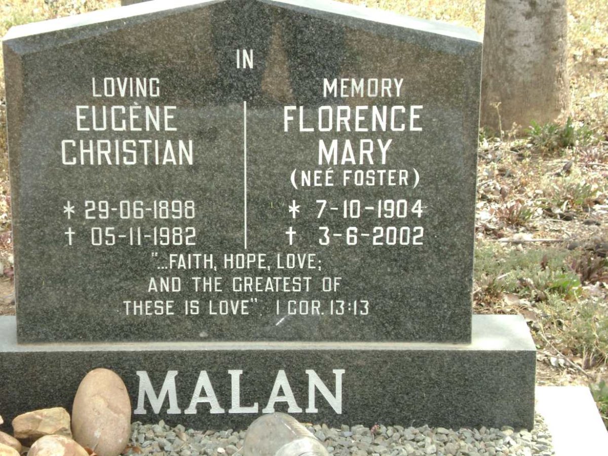 MALAN Eugéne Christian 1898-1982 &amp; Florence Mary FOSTER 1904-2002