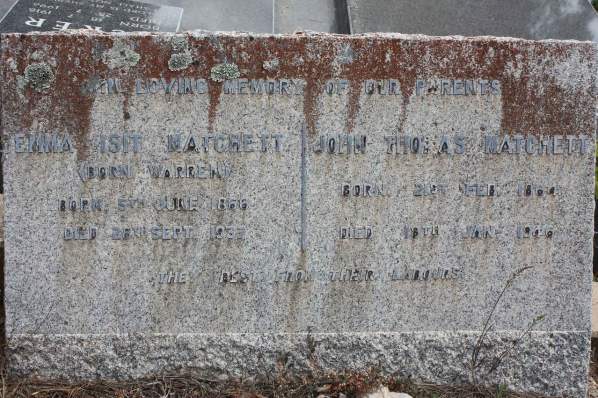 MATCHETT John Thomas 1864-1946 &amp; Emma Issit WARREN 1866-1937