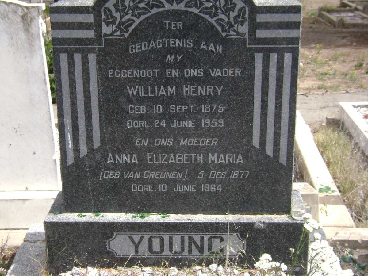 YOUNG William Henry 1875- 1959 &amp; Anna Elizabeth Maria VAN GREUNEN 1877-1964
