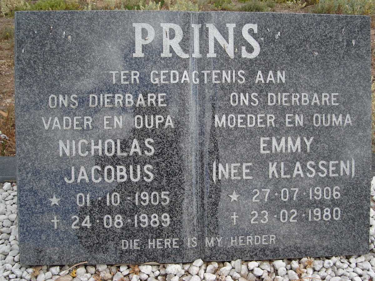 PRINS Nicholas Jacobus 1905-1989 &amp; Emmy KLASSEN 1906-1980