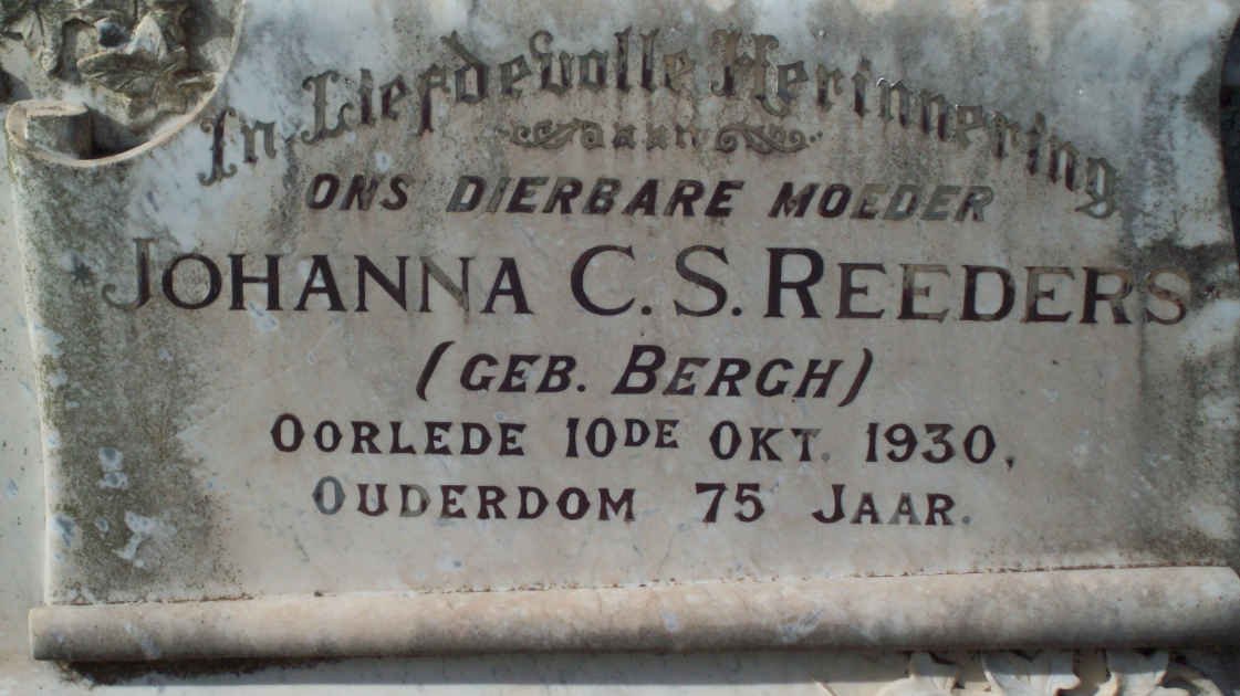 REEDERS Johanna C.S. nee BERGH  -1930
