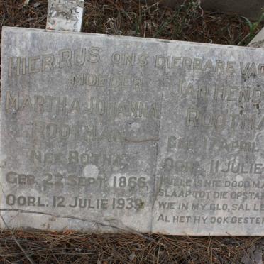 ROOTMAN Jan Hendrik 1864-1939 &amp; Martha Johanna BOTHA 1866-1939