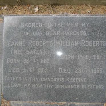 ROBERTS William 1881-1968 &amp; Jeanne BATES 1883-1965