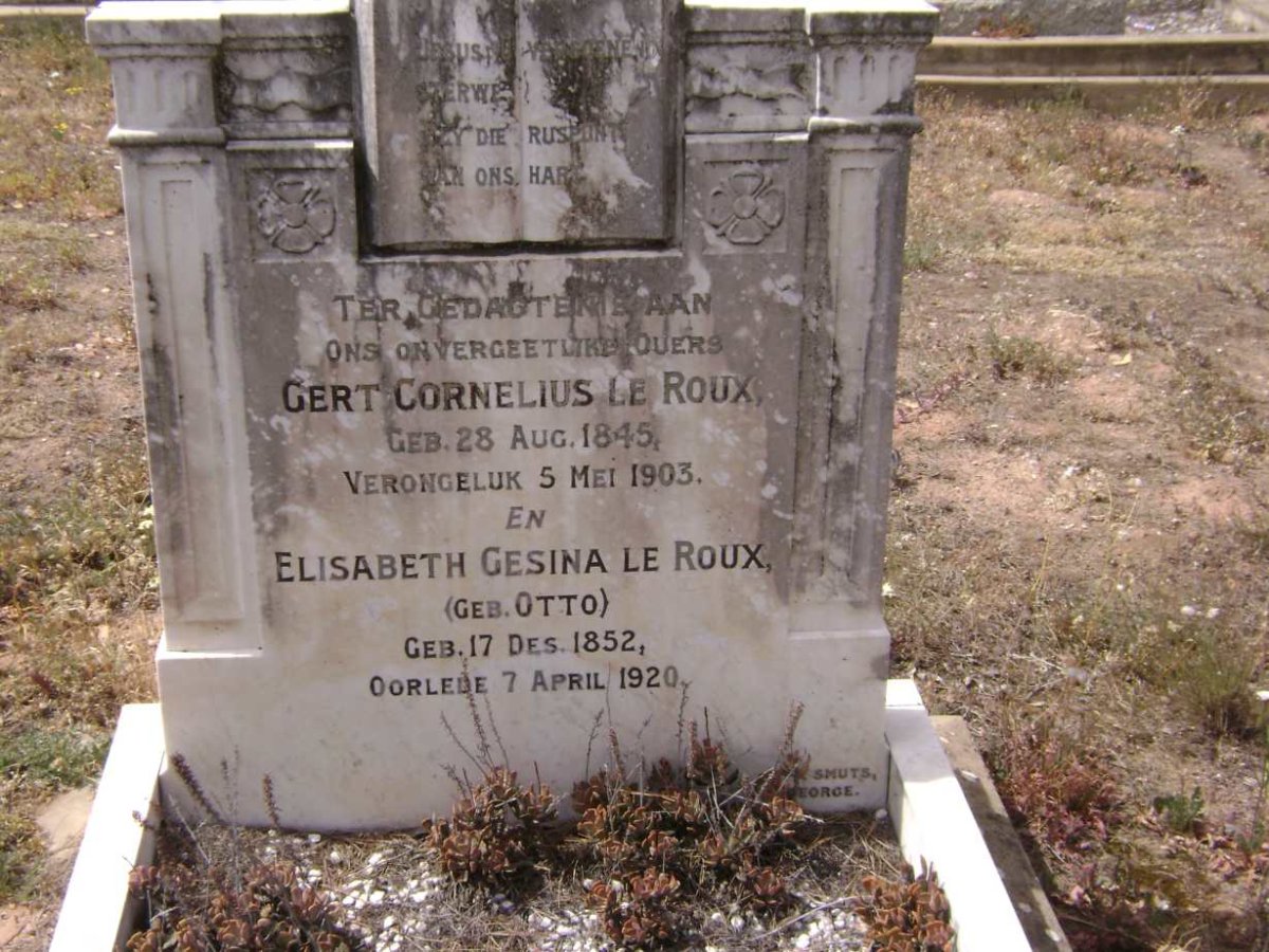 ROUX Gert Cornelius, le 1845-1903 &amp; Elisabeth Gesina OTTO 1852-1920