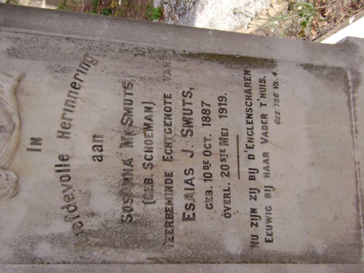 SMUTS Susanna M. nee SCHOEMAN 1887-1919