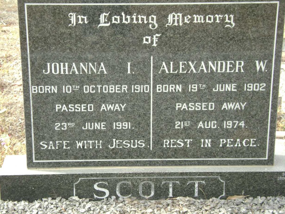 SCOTT Alexander W. 1902-1974 &amp; Johanna I. 1910-1991