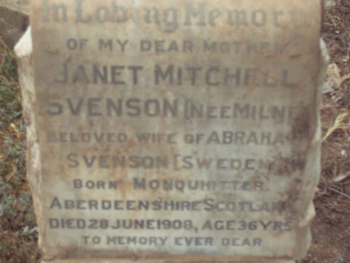 SVENSON Janet Mitchell nee MILNER -1908
