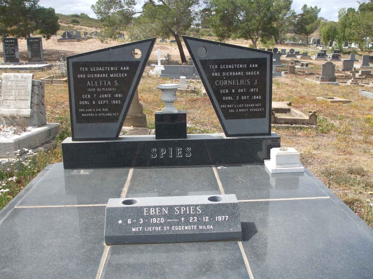 SPIES Cornelius J. 1873-1940 &amp; Aletta S. DU PLESSIS 1881-1965 :: SPIES Eben 1920-1977