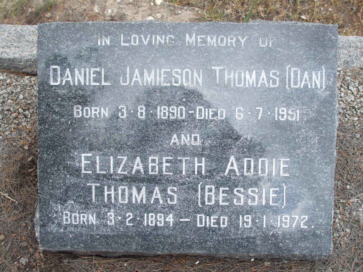 THOMAS Daniel Jamieson 1890-1951 &amp; Elizabeth Addie 1894-1972